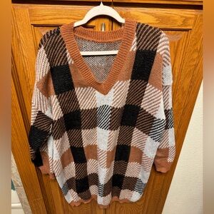 Shein plus plaid pattern drop shoulder sweater dress